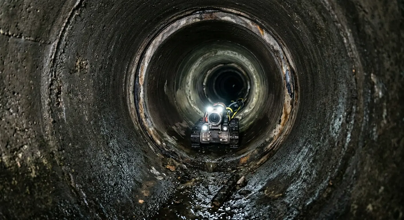 Robotic sewer camera inspecting pipe interior for Sewer Line Cleaning in Floyds Knobs